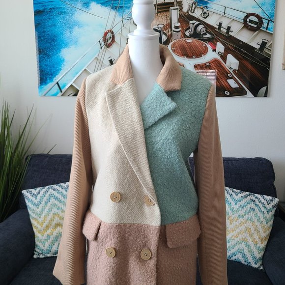 English Factory Turquoise and Tan Full Length Coat - Picture 2 of 16